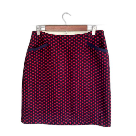 TALBOTS polka dot Pencil Skirt Red navy blue wool blend preppy cute sz  8 EUC - Picture 2 of 14